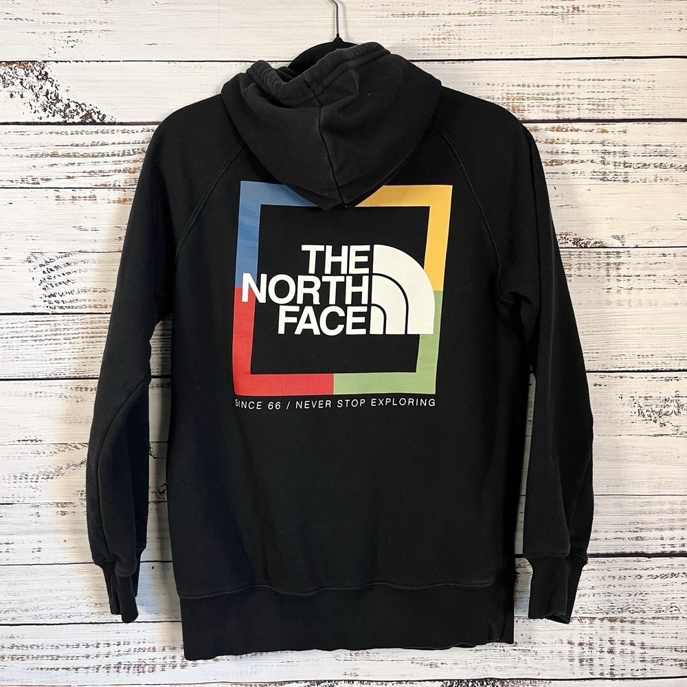 The North Face Pullover Hoodie Women's Small Black Graphic On Back Spell Out - Picture 2 of 9